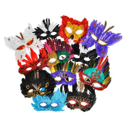 MASQUE A PLUMES - ASSORTIES - PAQUET DE 12