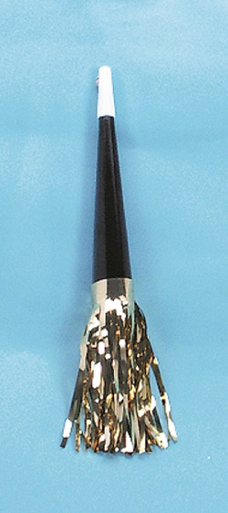 9'' BLACK PARTY HORNS WITH GOLD FRINGE - PACK OF 72