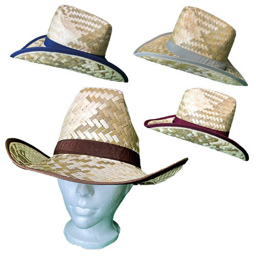 CHAPEAU DE COWBOY EN PAILLE AVEC BANDEAU COULEUR ASSORTIE