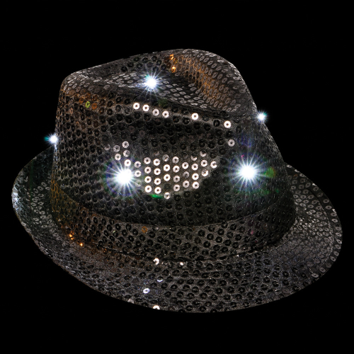 CHAPEAU MESH DEL A PAILLETTES - NOIR - 3 BATTERIES AG13 INCLUSES & REMPLAÇABLES (DISC)