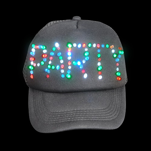 CASQUETTE LED PARTY NOIR - (UNITE) - 1 BATTERIE CR2032 INCLUSE & REMPLAÇABLE
