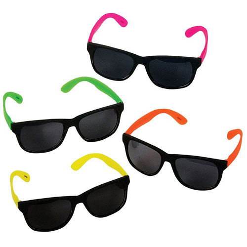 LUNETTES DE SOLEIL FLUO EN PLASTIQUE - ASSORTIES - PAQUET DE 12