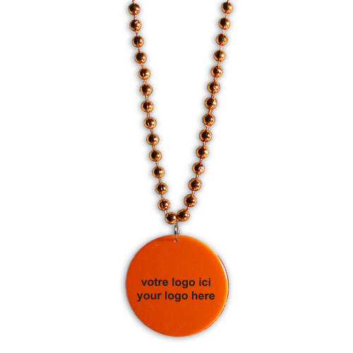 MEDAILLON SUR COLLIER DE PERLES 33" - ORANGE #377