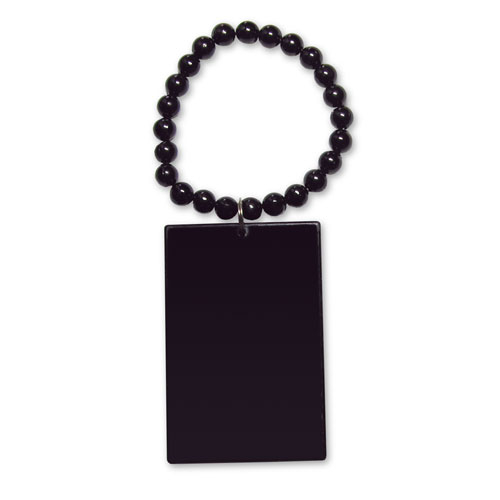 BRACELET DE PERLES MEDAILLON CARRE / COLLIER BOUTEILLE - NOIR - (DISC.)