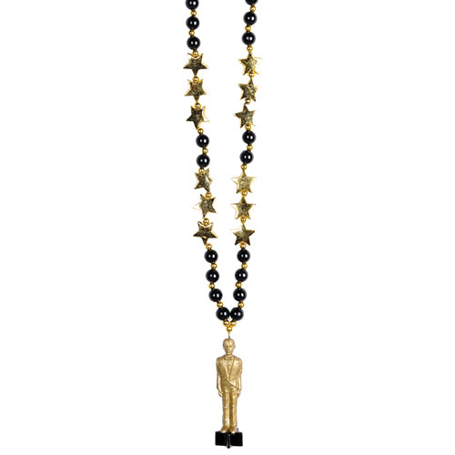 COLLIER PERLES/ETOILES "SOIREE DES OSCARS" 36" AVEC STATUETTE - OR &NOIR