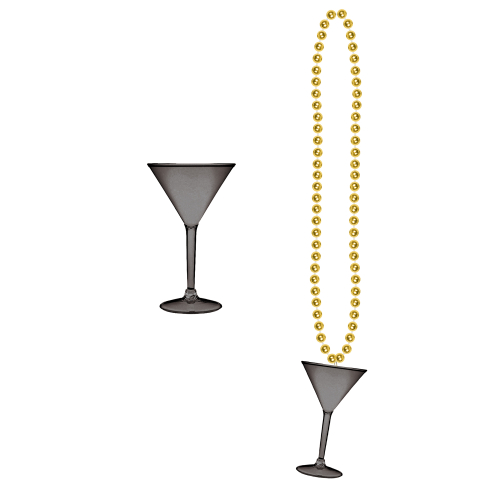COLLIERS DE PERLES 36" VERRE A MARTINI - NOIR &OR - PAQUET DE 12
